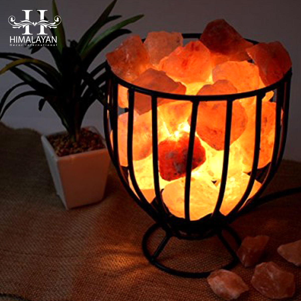 Himalayan USB Basket Salt Lamp Crystal Rock Chunks Healing Ionizing Salt Lamps